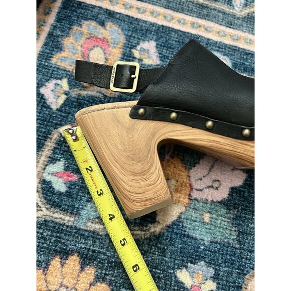 KORK-EASE Darby Black Leather Woodgrain Platform Slingback Clogs Shoes Sz 9M - Picture 12 of 13